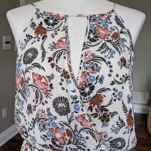 American Eagle Dress Floral Boho Cottagecore Maxi Tassel Tie Strap Cream Size L